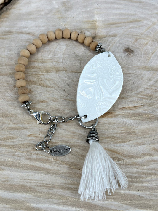Porcelain and wood leaf bracelet