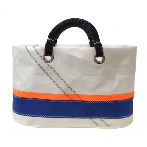Small Shopping Bag La Conchée With Navy Blue And Orange Stripes
